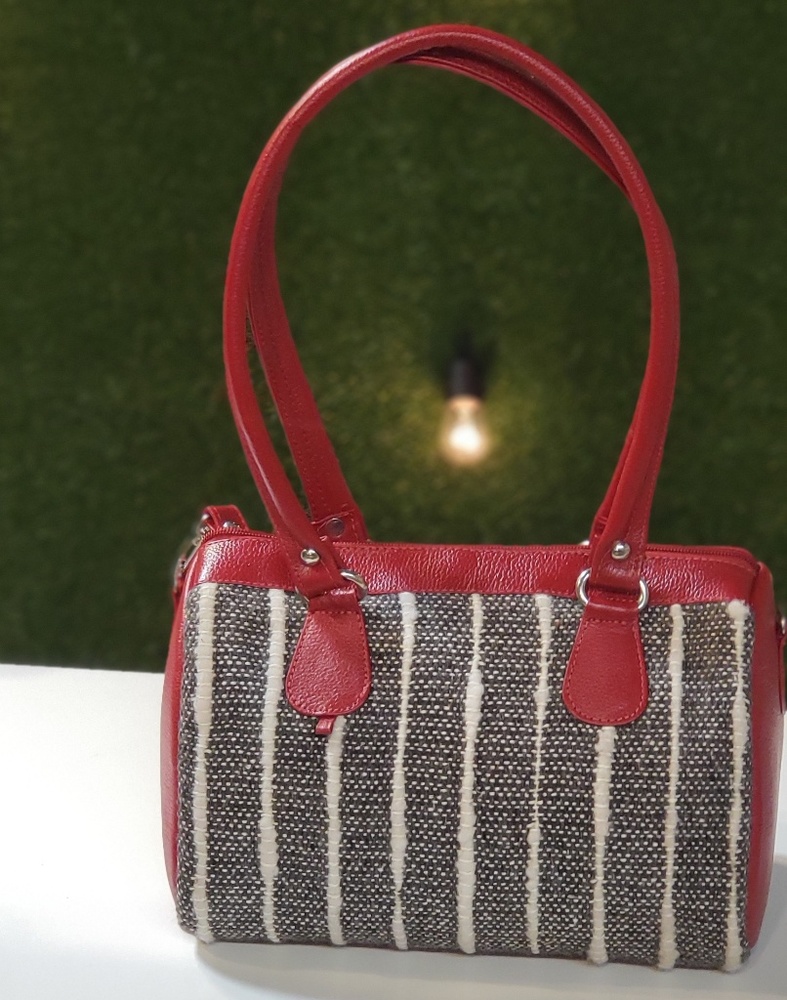 Hand made Red Leather and Virgin Wool purse